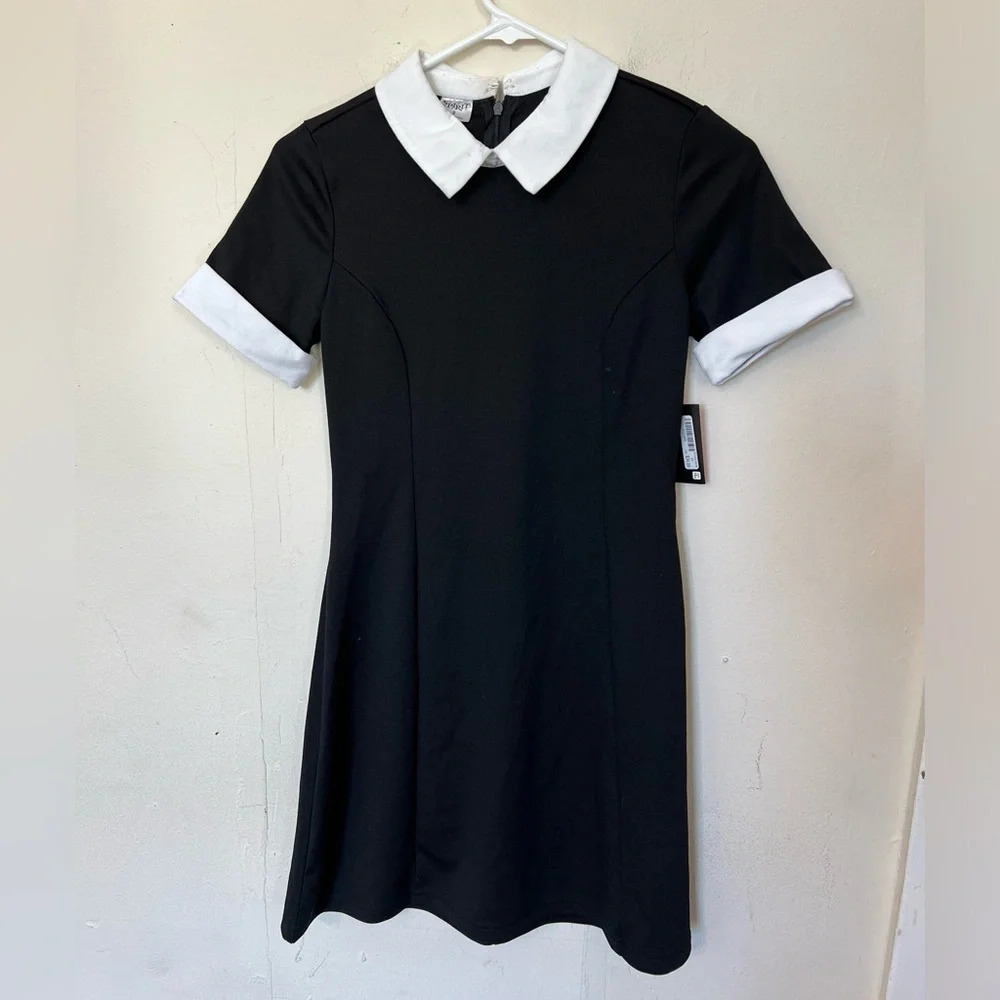 Spirit Black Mini Dress with White Collar and Cuffs
